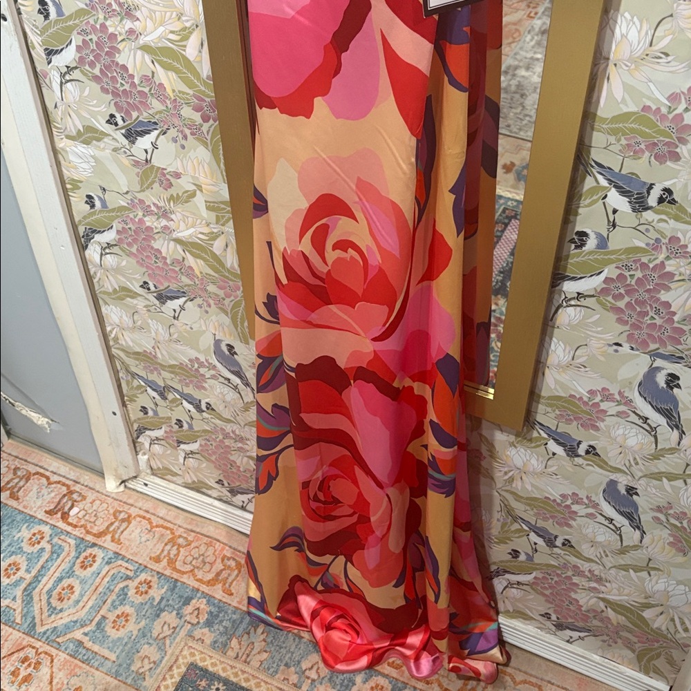 NWT!! Vibrant Floral Satin Dress - Picture 3 of 7
